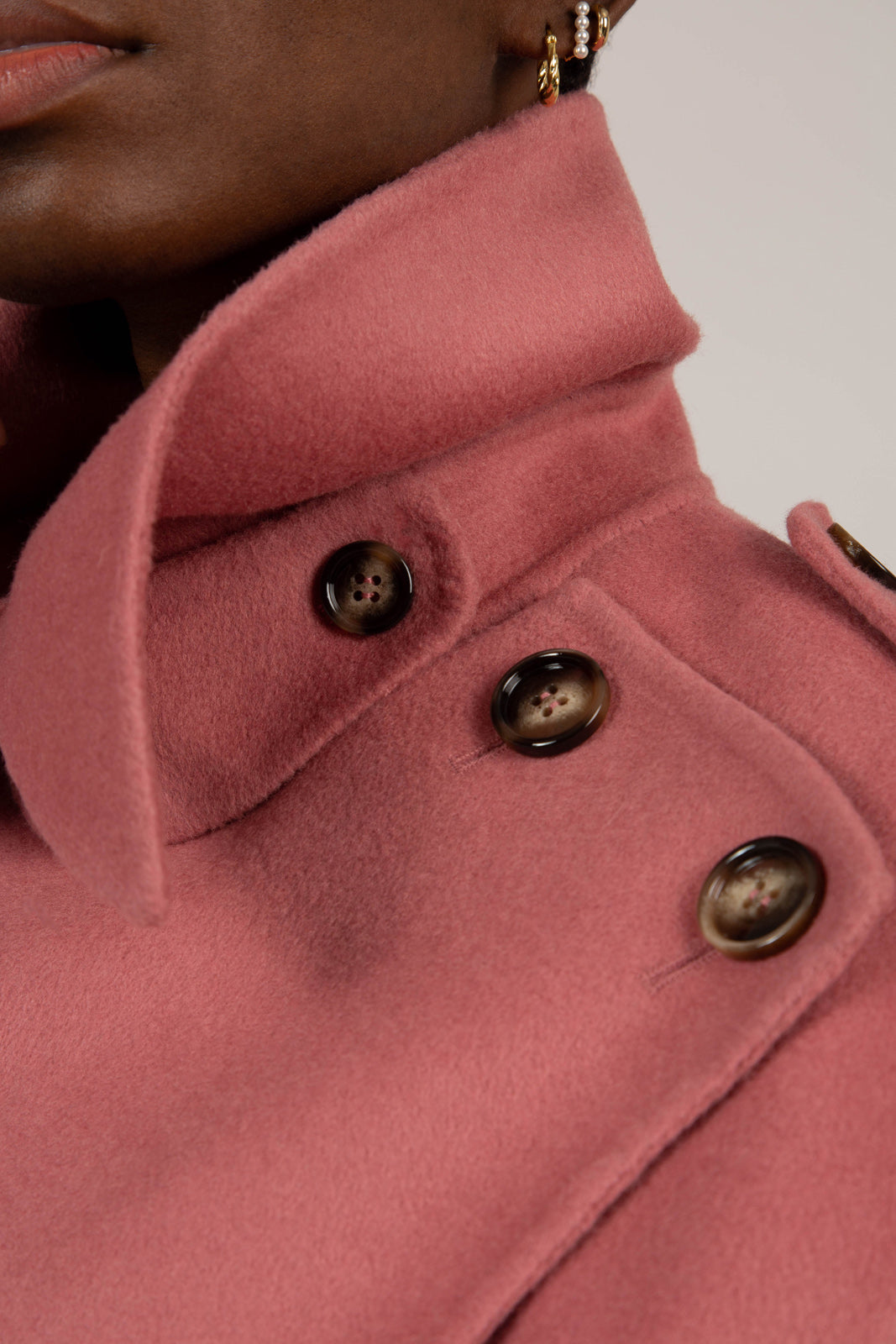 Deep pink wool blend handmade belted trench coat_2