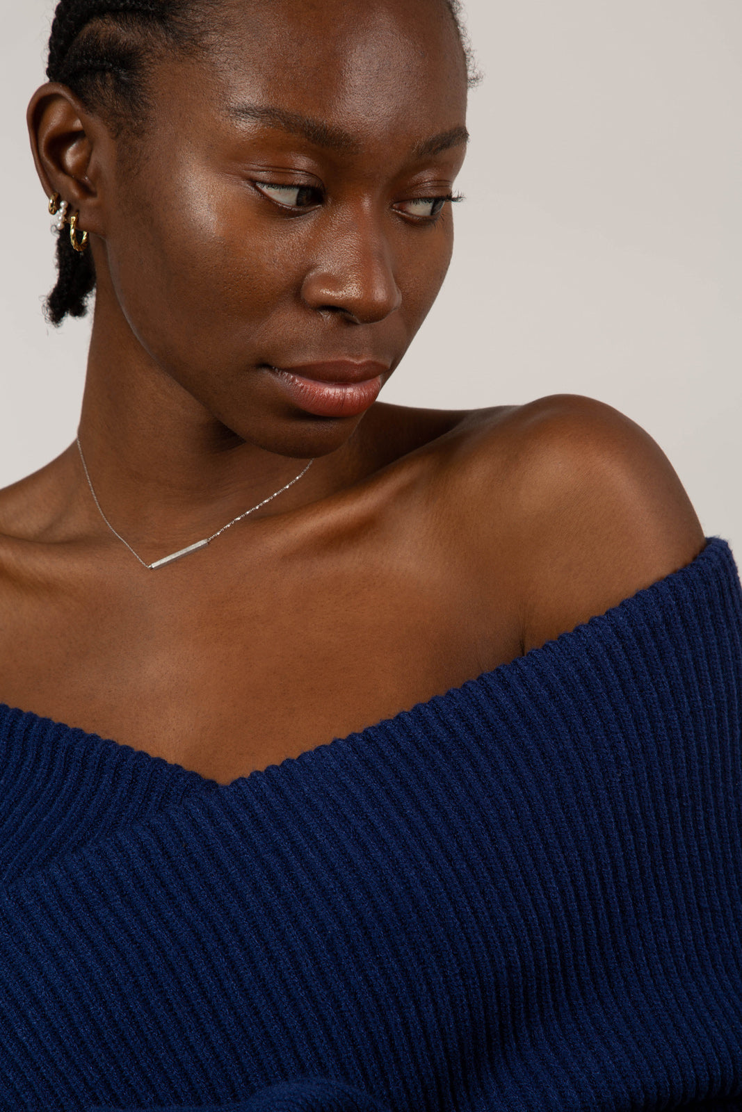 Cobalt blue cross front panel knit top_6