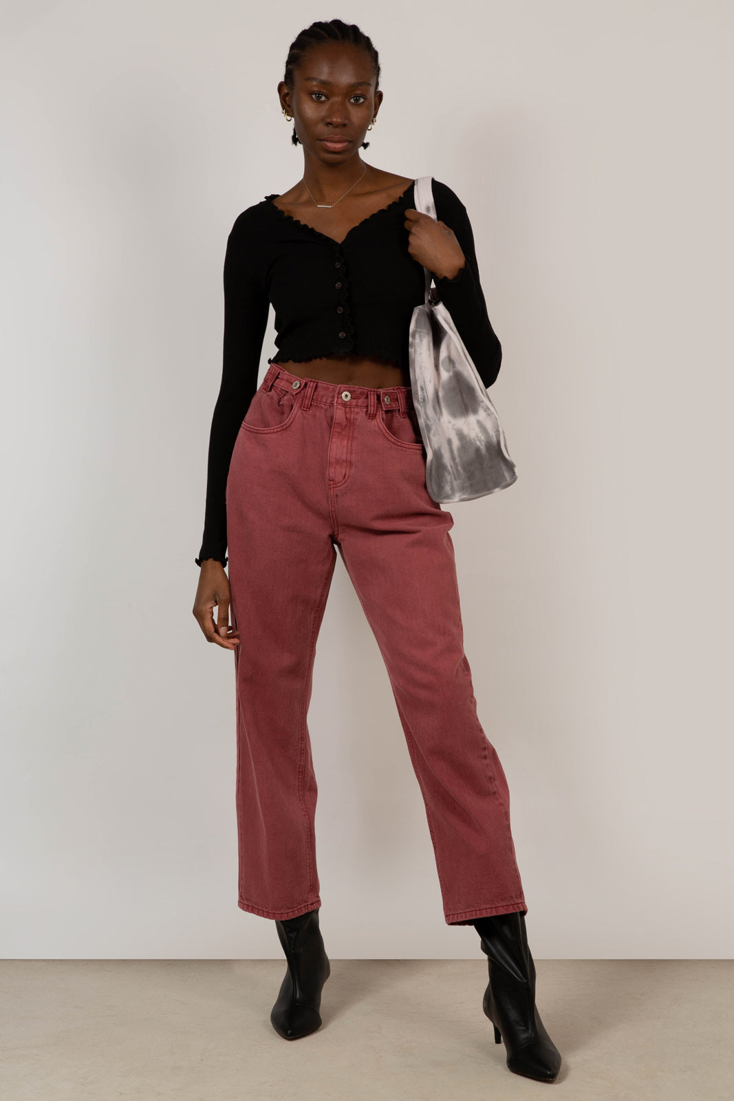 Black ruffle trim button up top_7