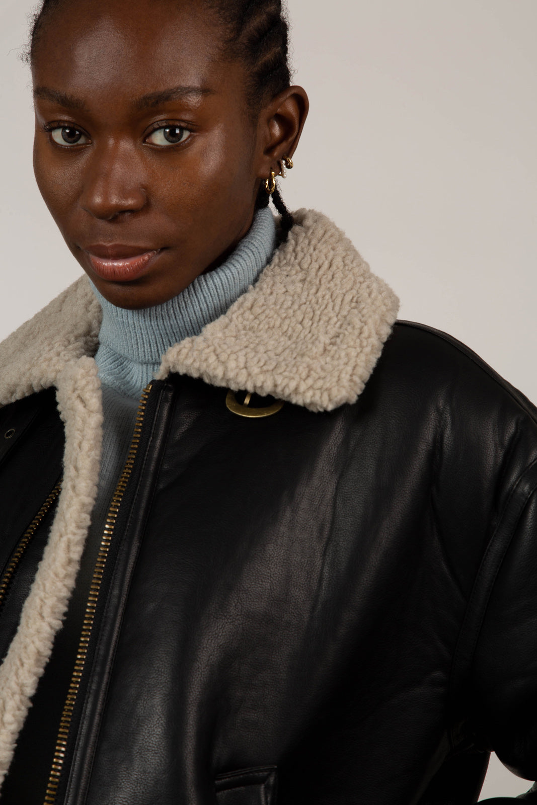 Black faux shearling biker jacket_6