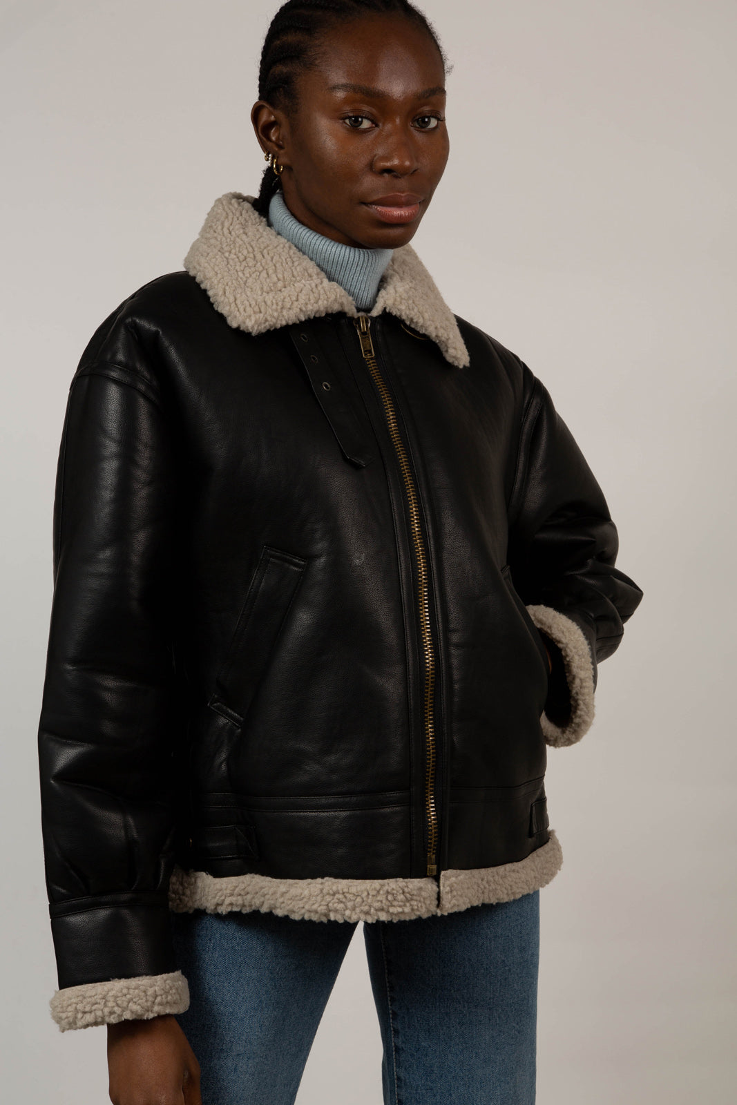 Black faux shearling biker jacket_10