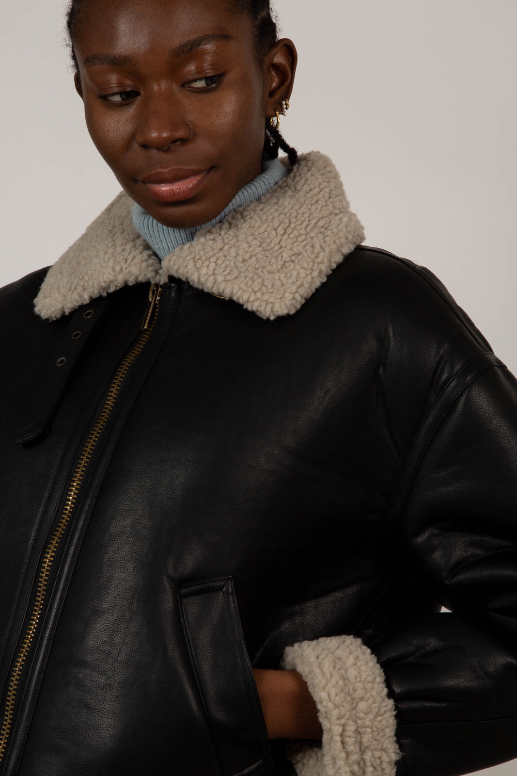 Black faux shearling biker jacket_3