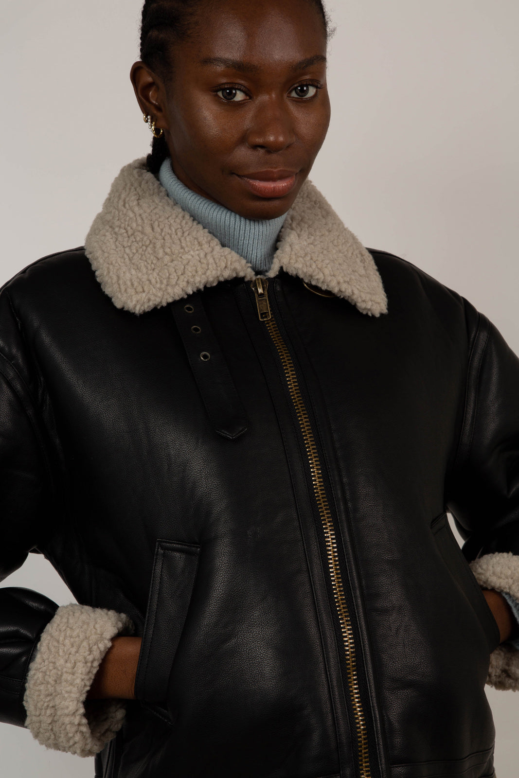 Black faux shearling biker jacket_5