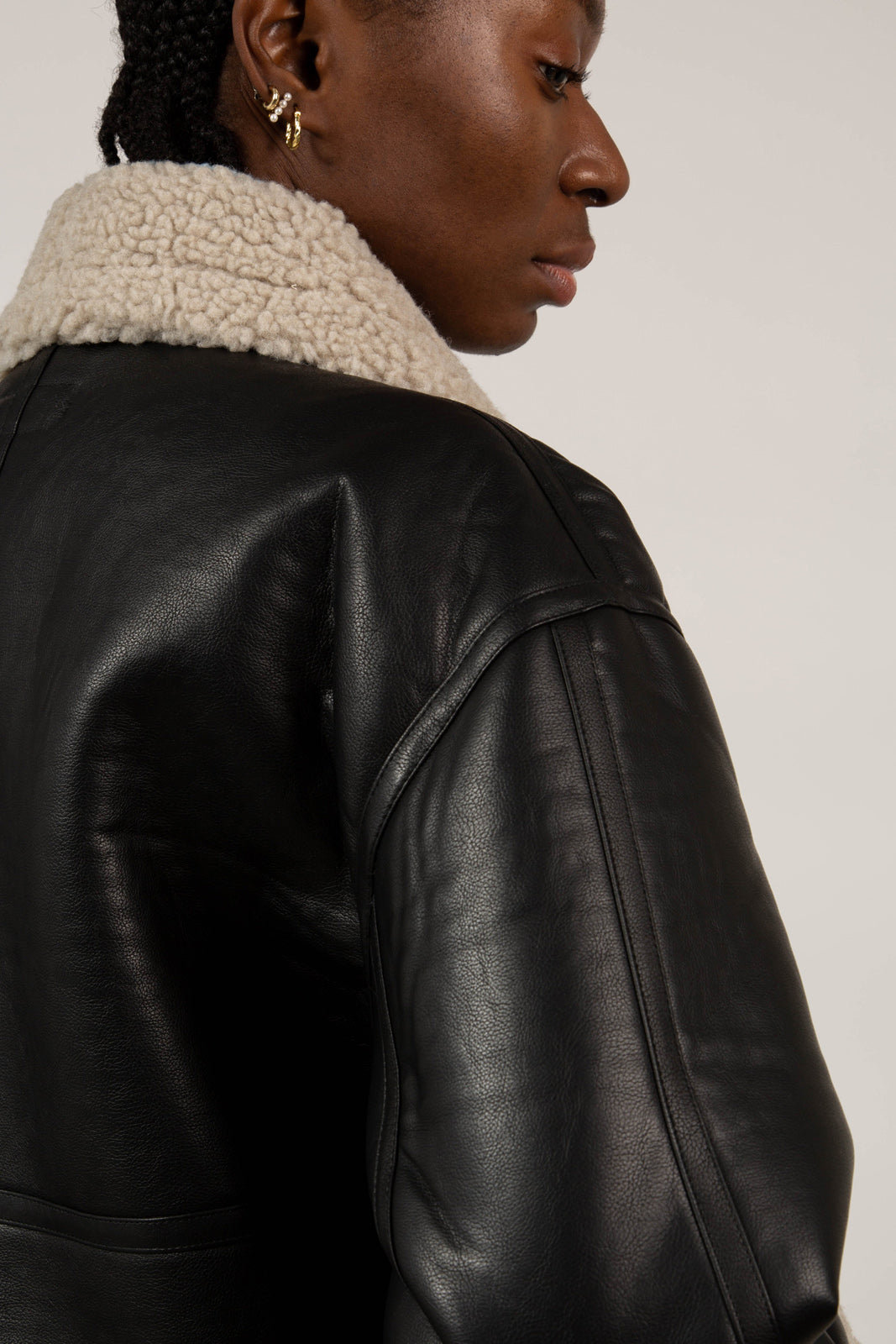 Black faux shearling biker jacket_11