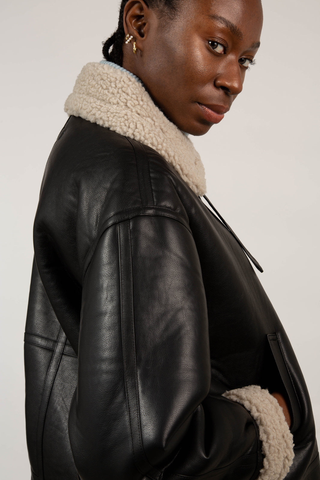 Black faux shearling biker jacket_8