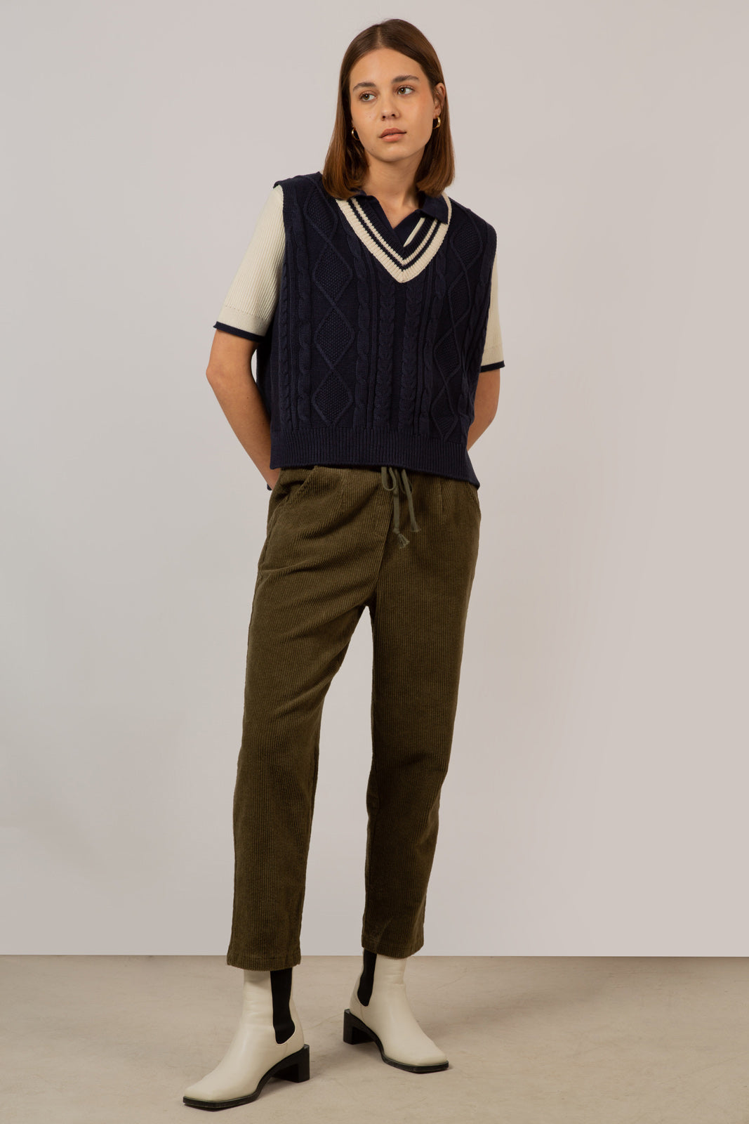 Navy and ivory varsity trim sweater vest_1