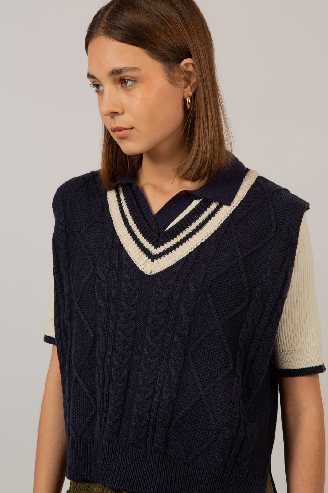 Navy and ivory varsity trim sweater vest_2