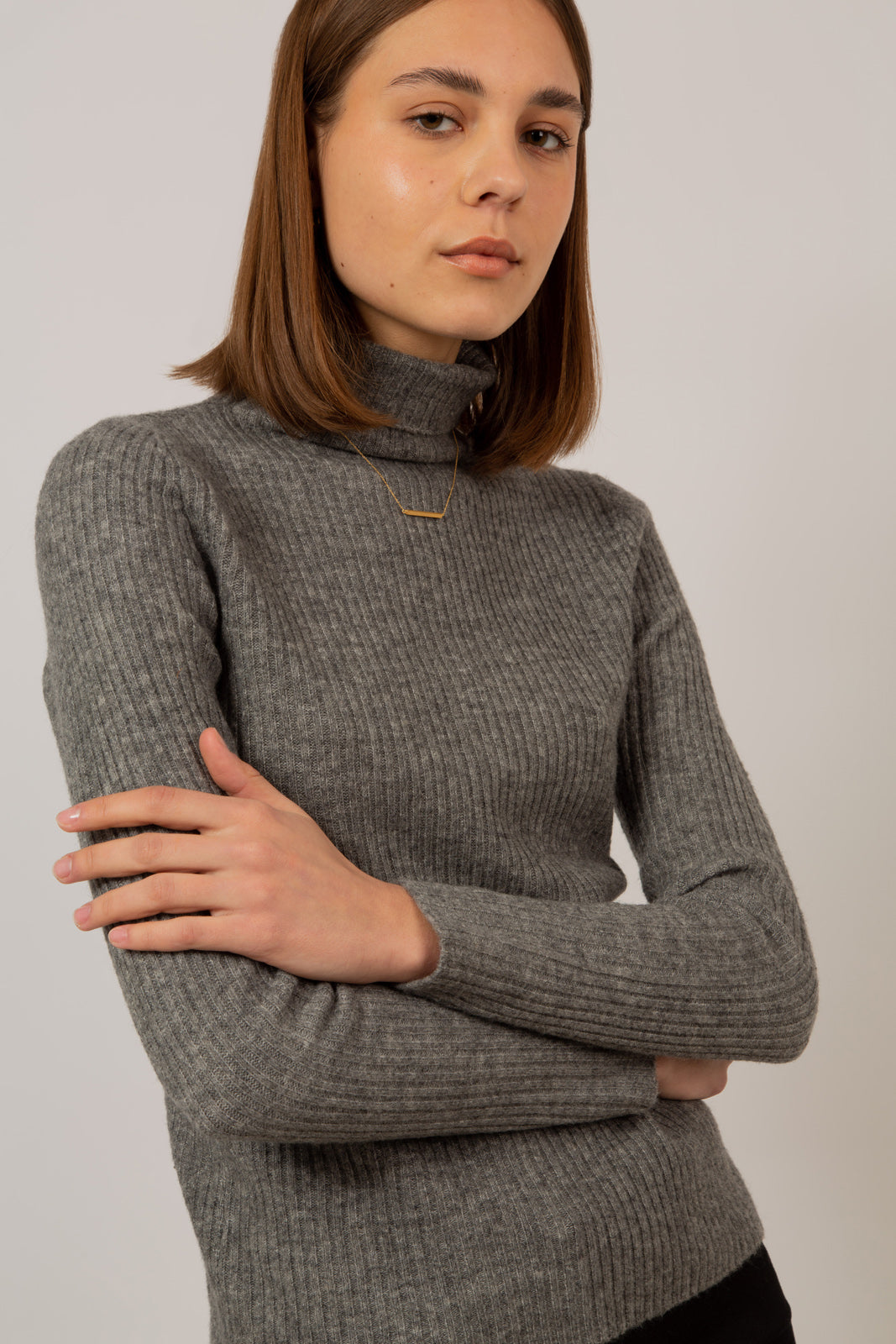 Pale grey ribbed wool blend turtleneck_5