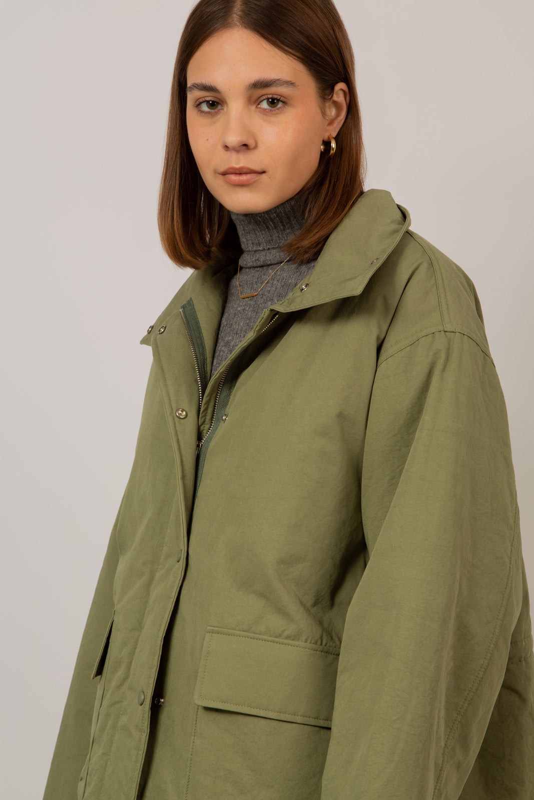 Pale khaki teddy lined cinch back parka_8