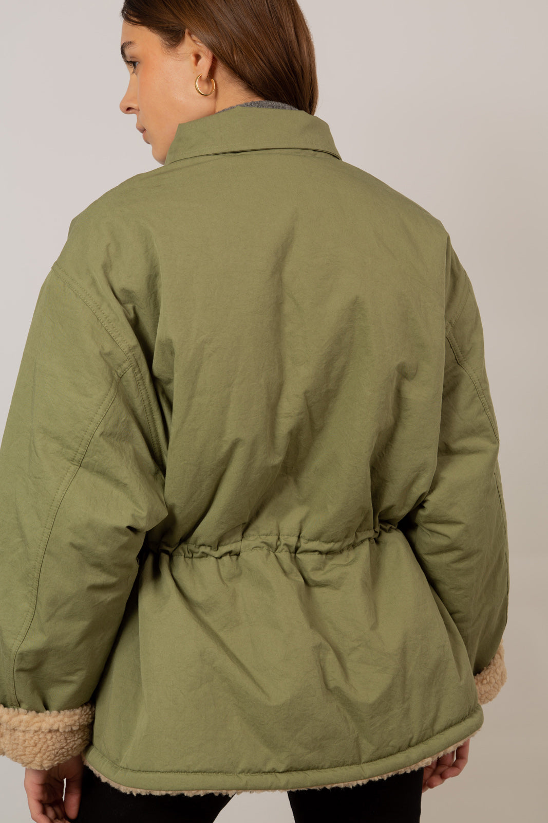 Pale khaki teddy lined cinch back parka_2