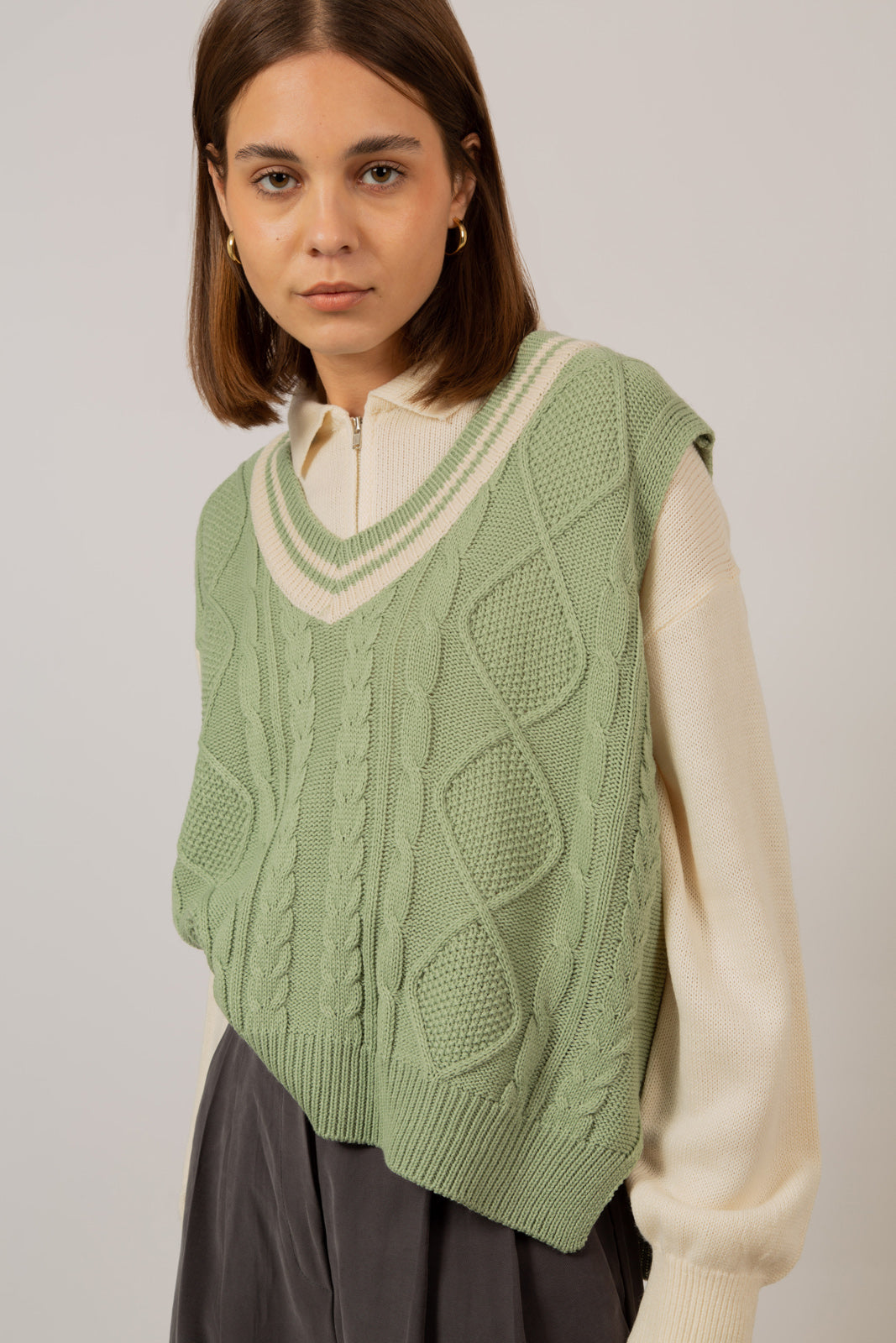 Mint and ivory varsity trim sweater vest_1