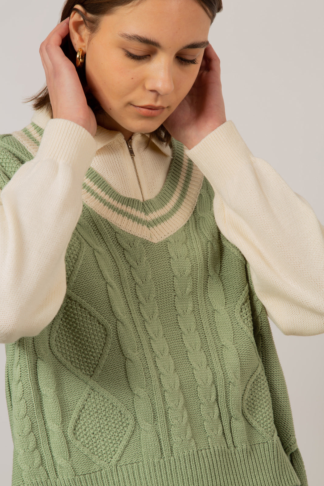 Mint and ivory varsity trim sweater vest_8