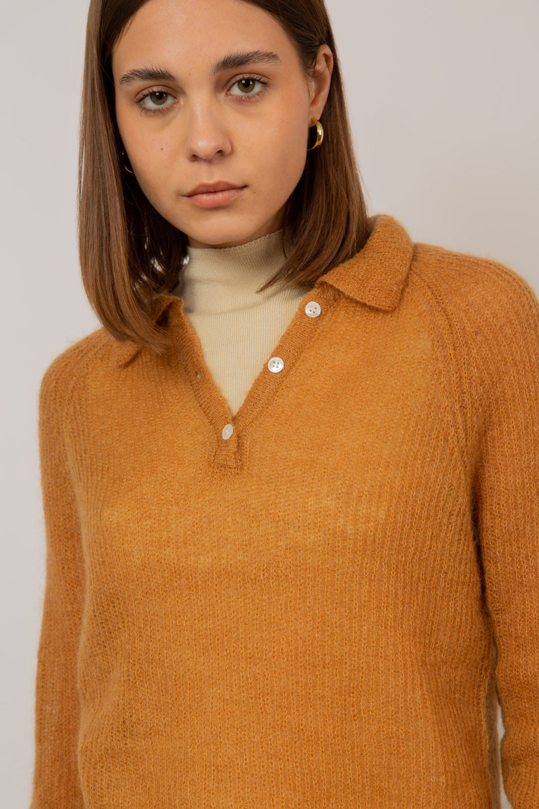 Mustard wool blend polo knit top_6