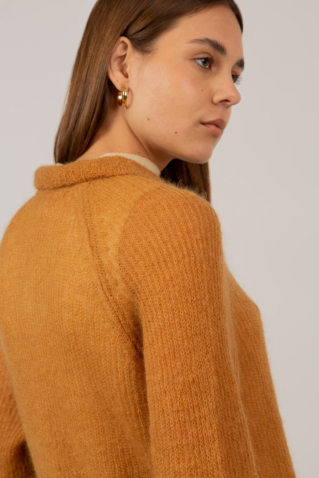 Mustard wool blend polo knit top_8