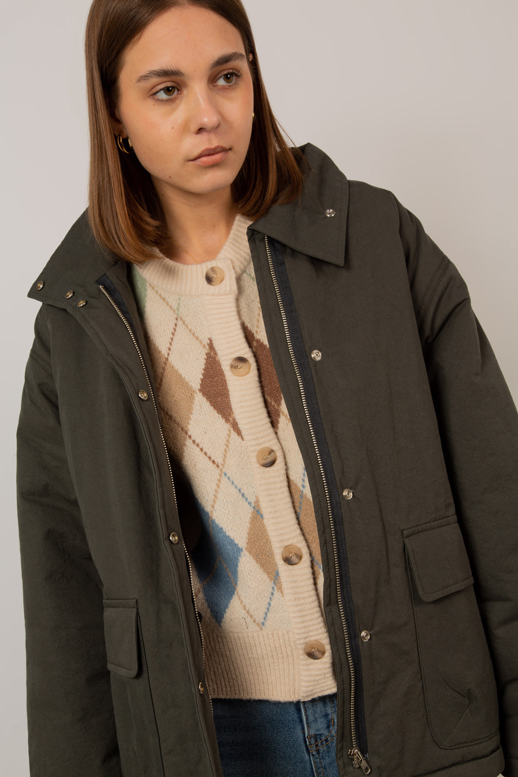 Charcoal teddy lined cinch back parka_11