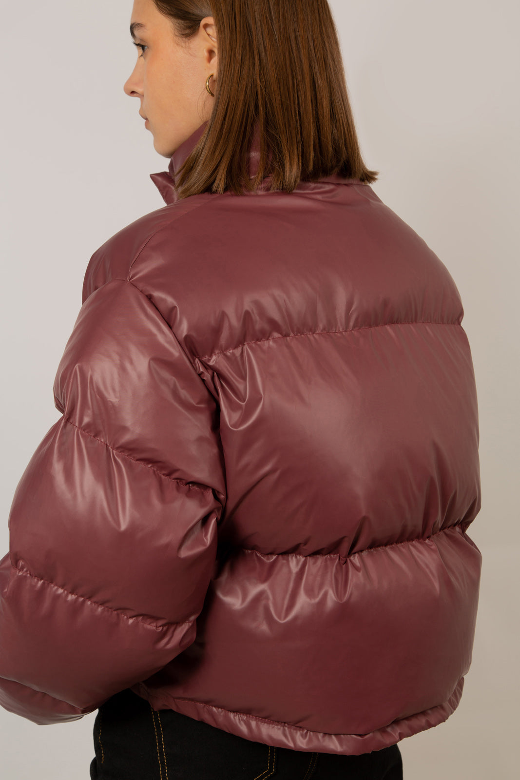 Burgundy glossy puffer coat_12