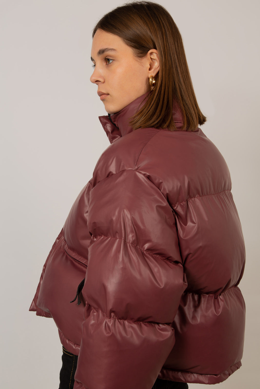 Burgundy glossy puffer coat_2