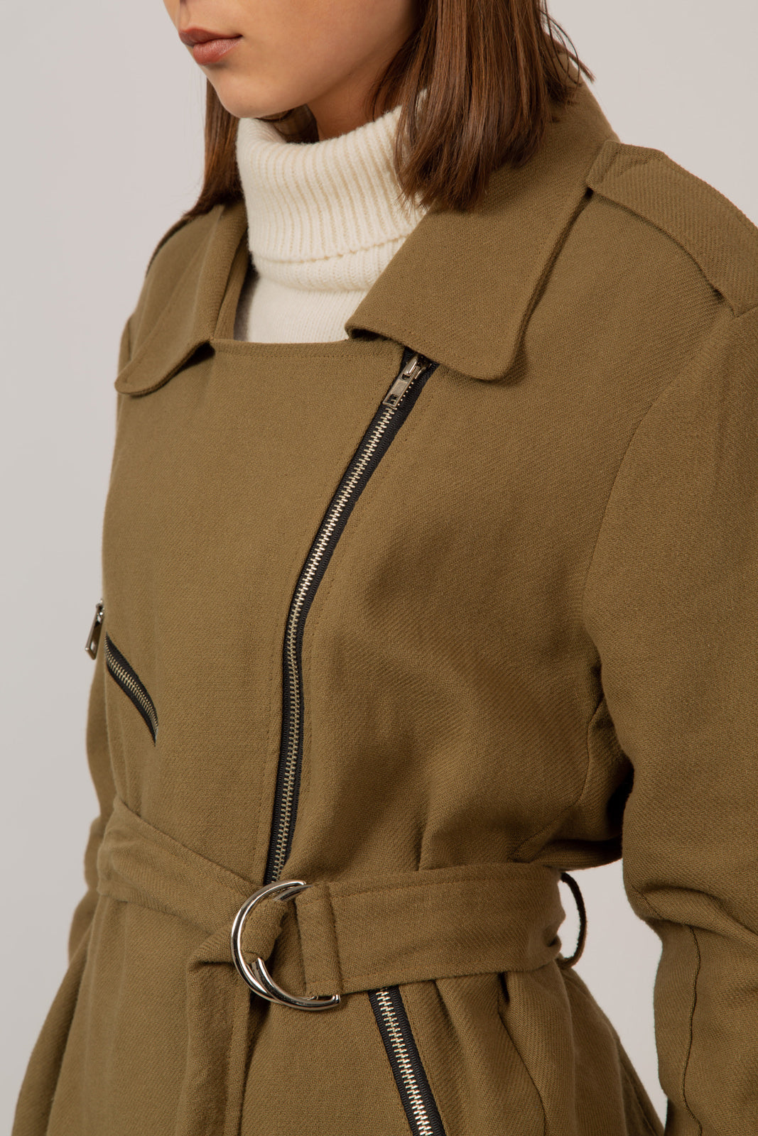 Khaki oversized belted rider jacket_5