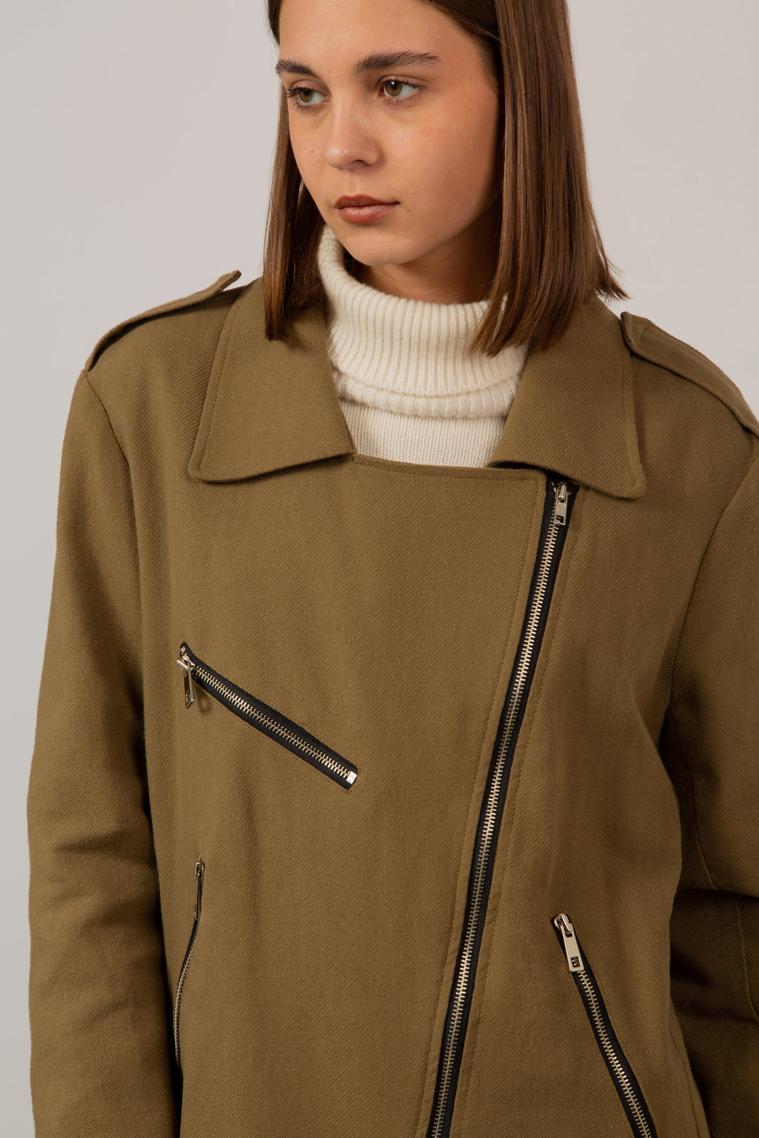 Khaki oversized belted rider jacket_13