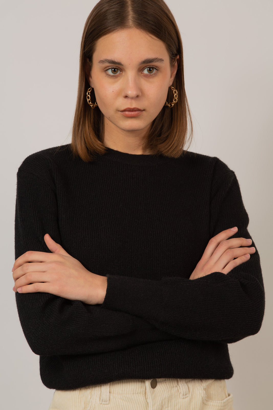 Black ribbed crew neck jumper_4