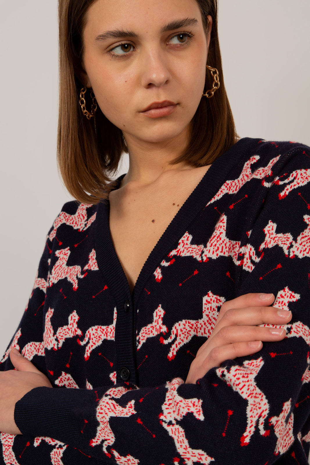 Navy and red leaping zebras cardigan_2