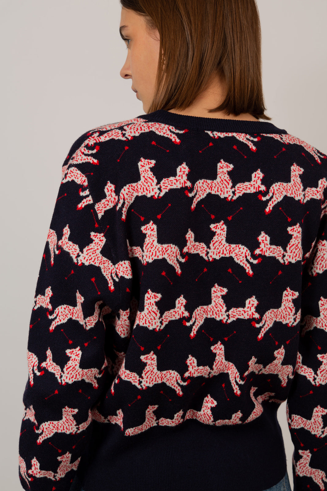 Navy and red leaping zebras cardigan_5