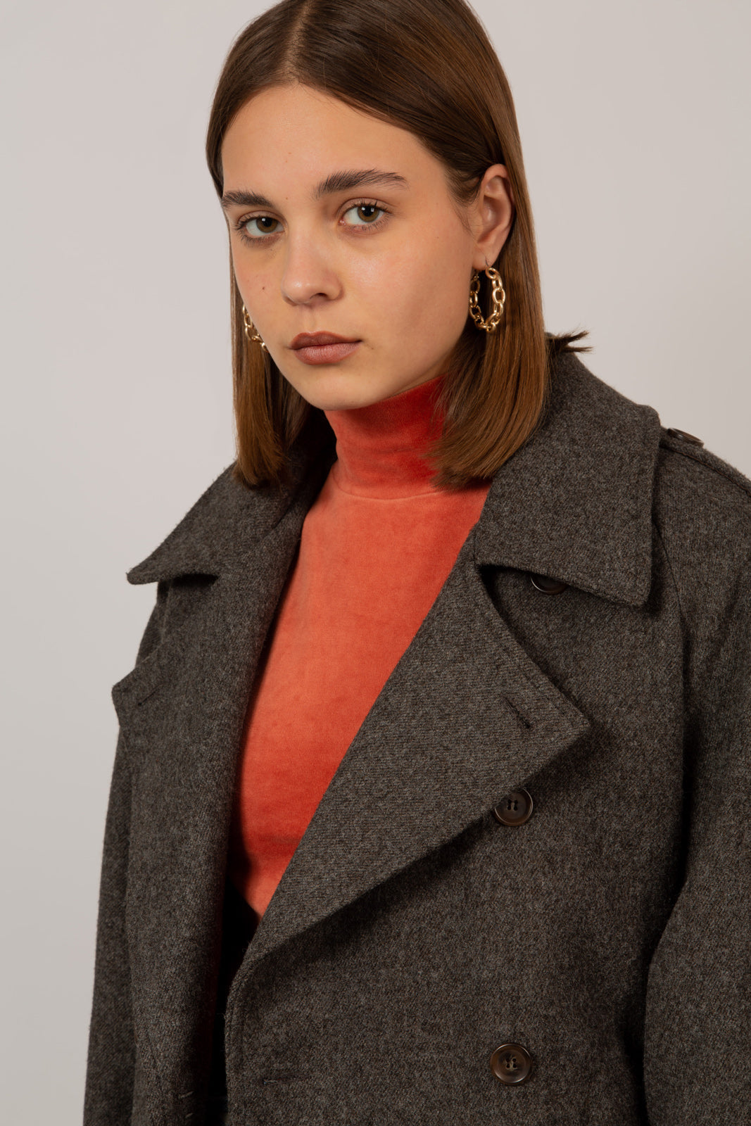 Brown wool blend double breasted belted coat_10