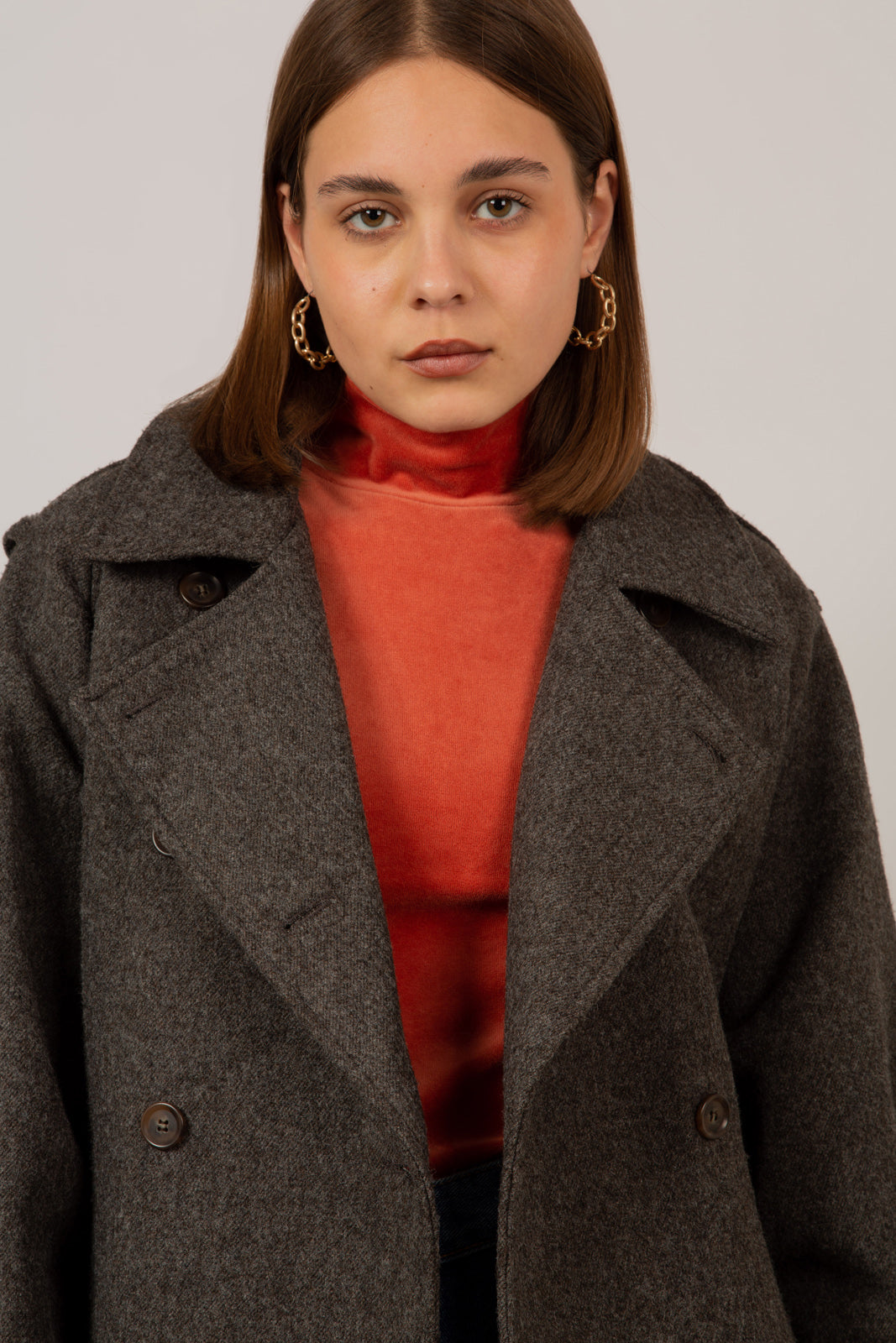 Brown wool blend double breasted belted coat_12