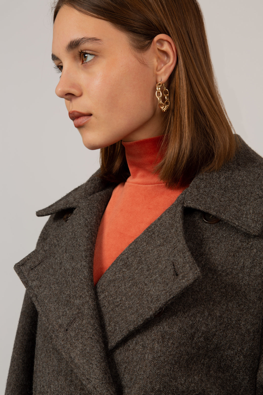 Brown wool blend double breasted belted coat_14