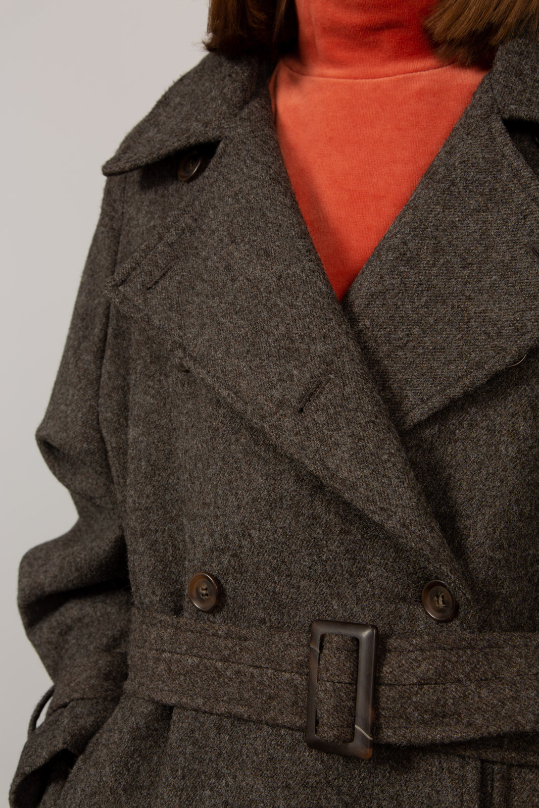 Brown wool blend double breasted belted coat_9