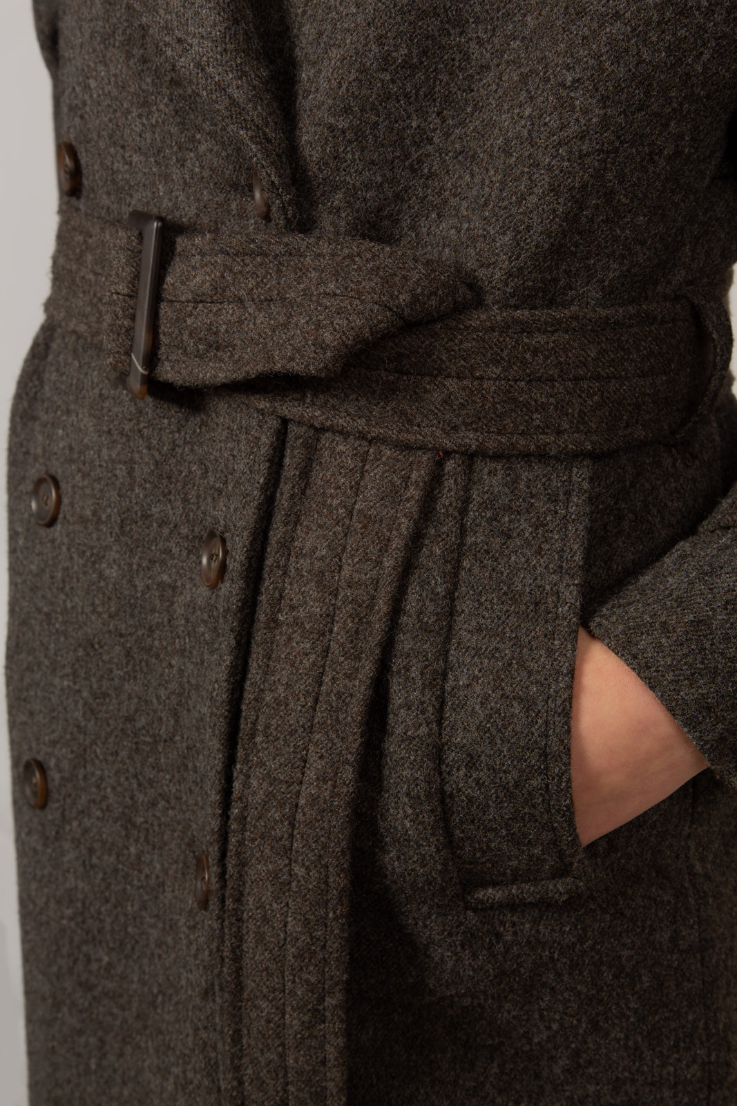 Brown wool blend double breasted belted coat_8