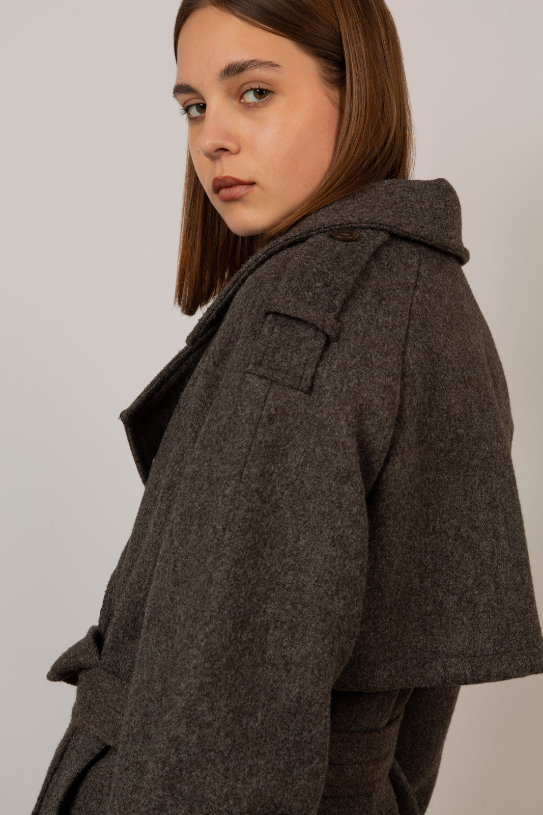 Brown wool blend double breasted belted coat_4