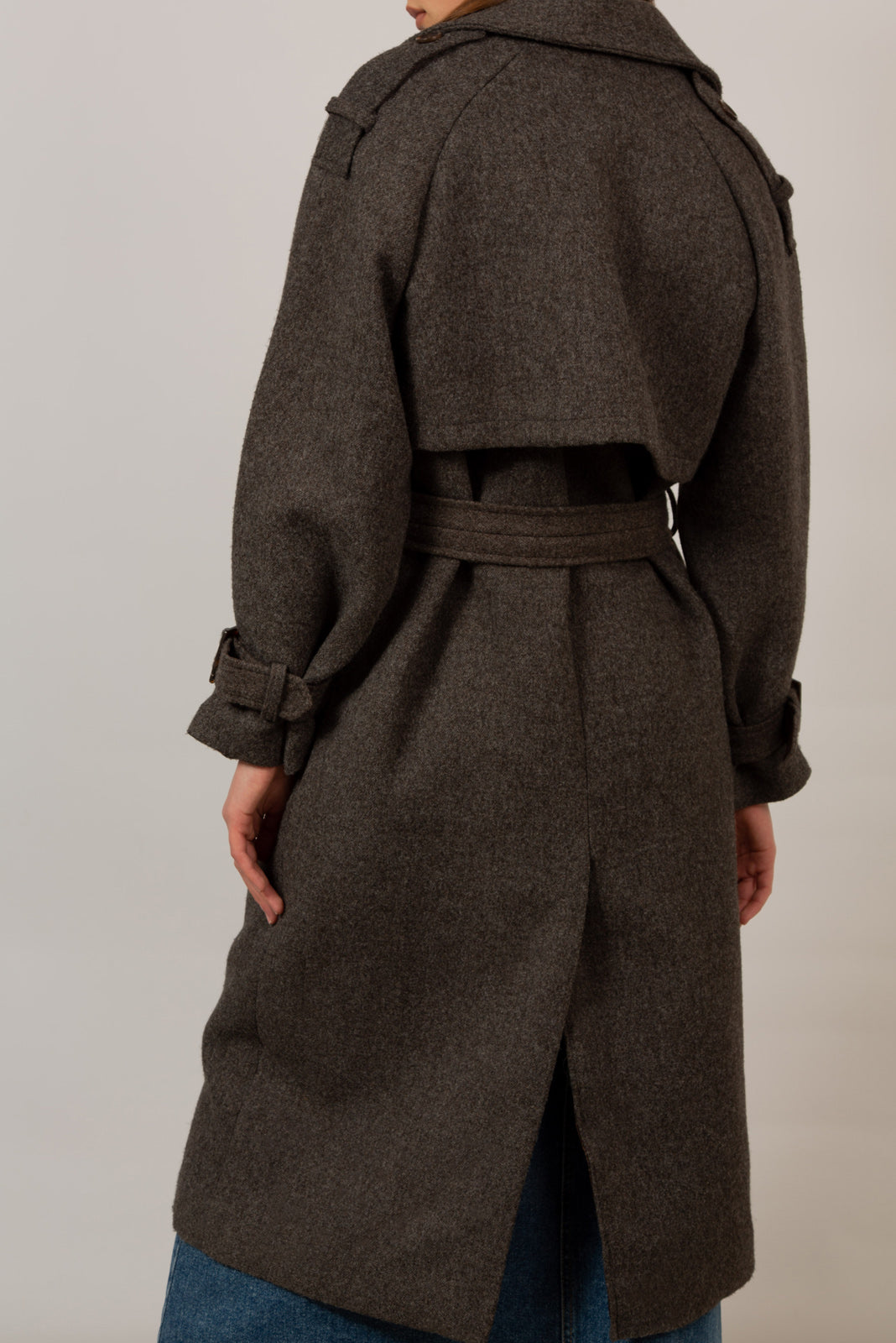 Brown wool blend double breasted belted coat_2