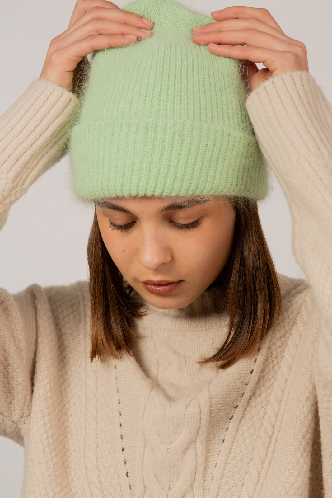 Mint green mohair beanie hat_4