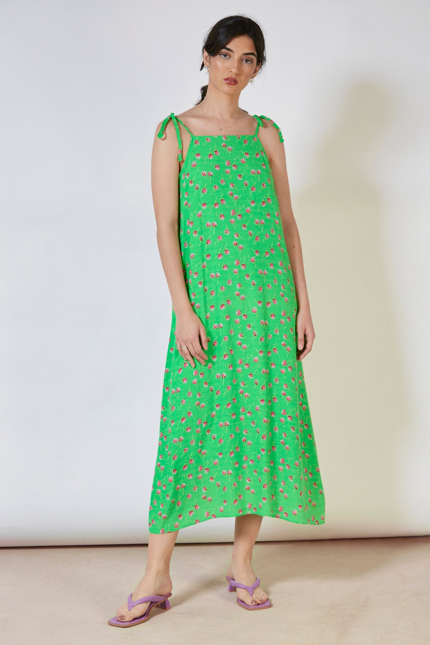 Bright green and pink tie strap dress_4