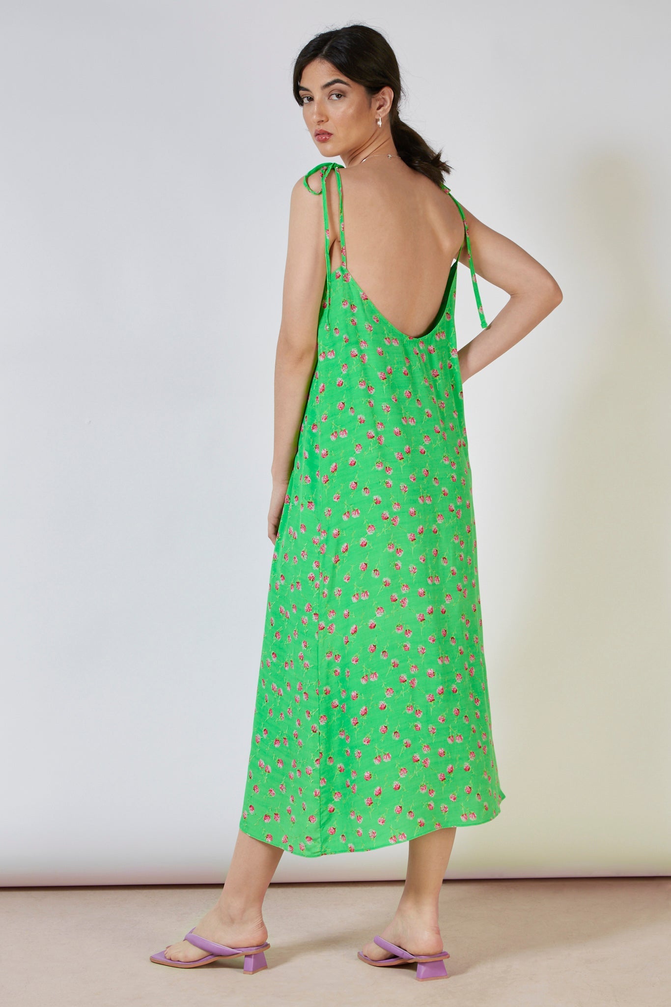 Bright green and pink tie strap dress_3
