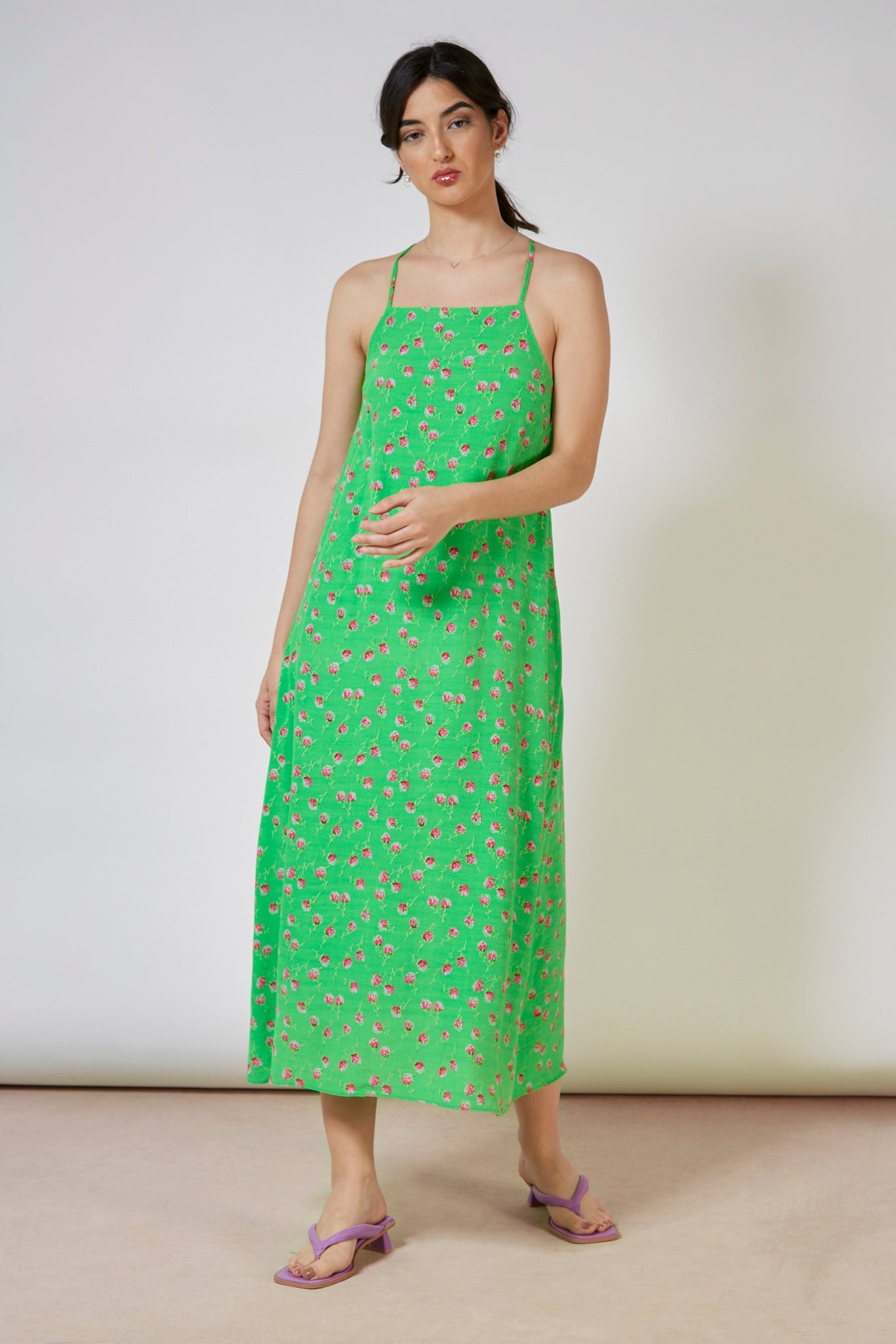 Bright green and pink tie strap dress_14