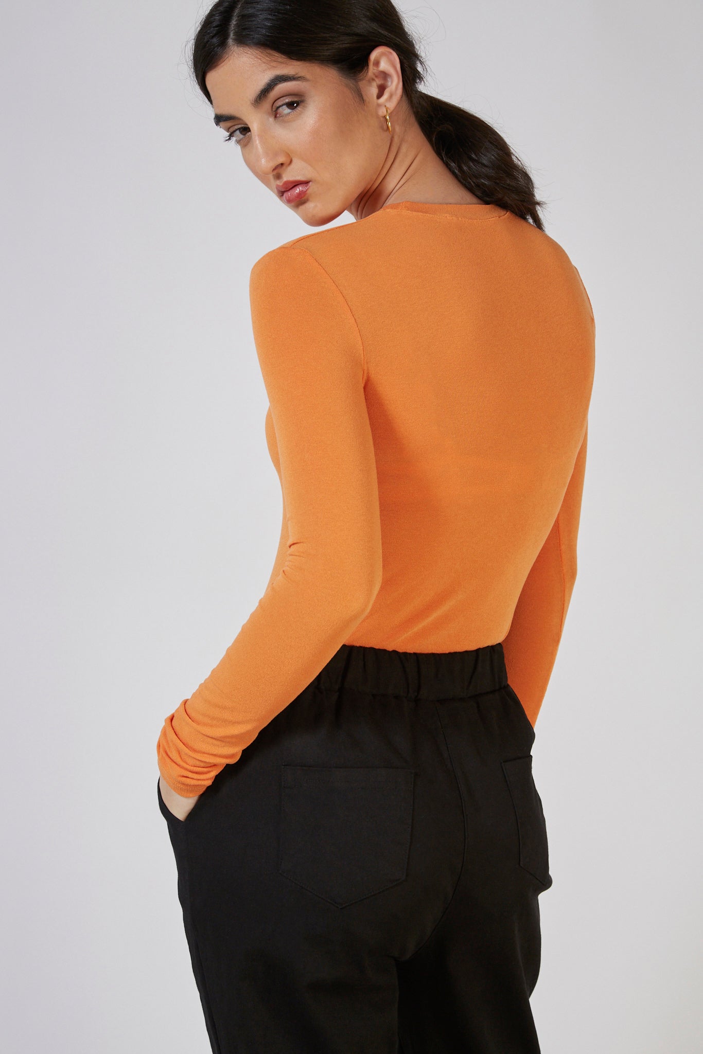 Bright orange fitted long sleeved top_2