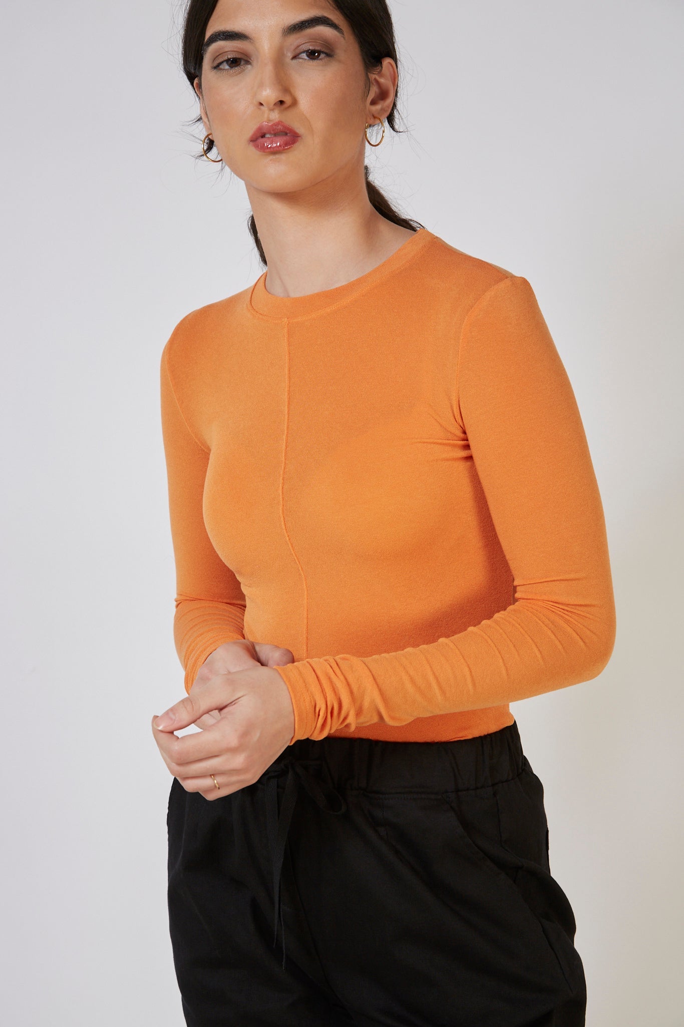 Bright orange fitted long sleeved top_5
