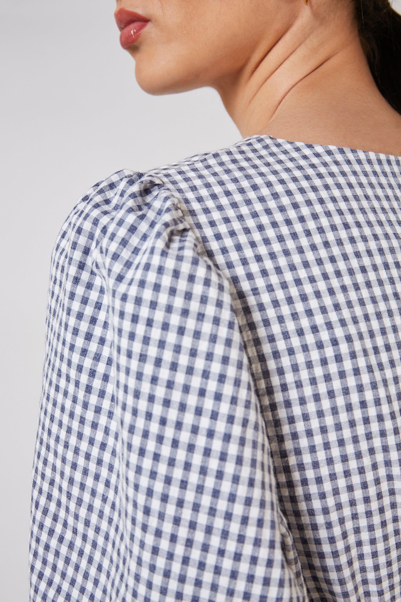 Navy and white gingham wrap dress_7