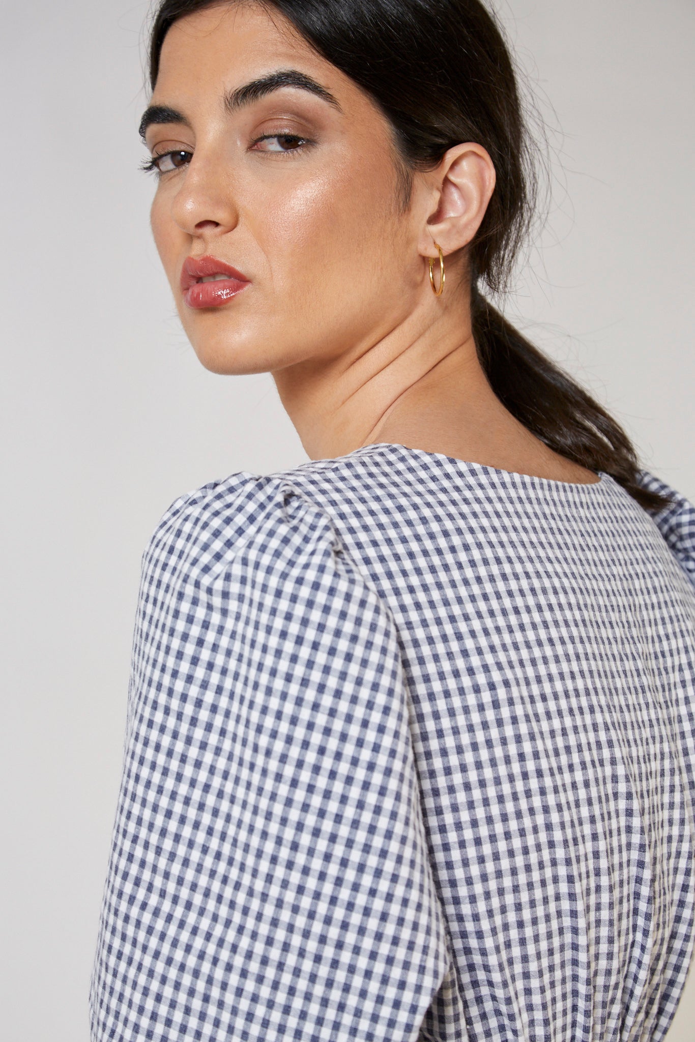 Navy and white gingham wrap dress_10