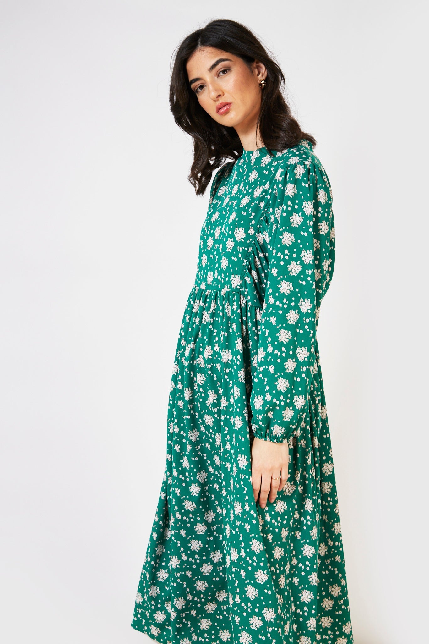 Green printed long sleeved dress_7