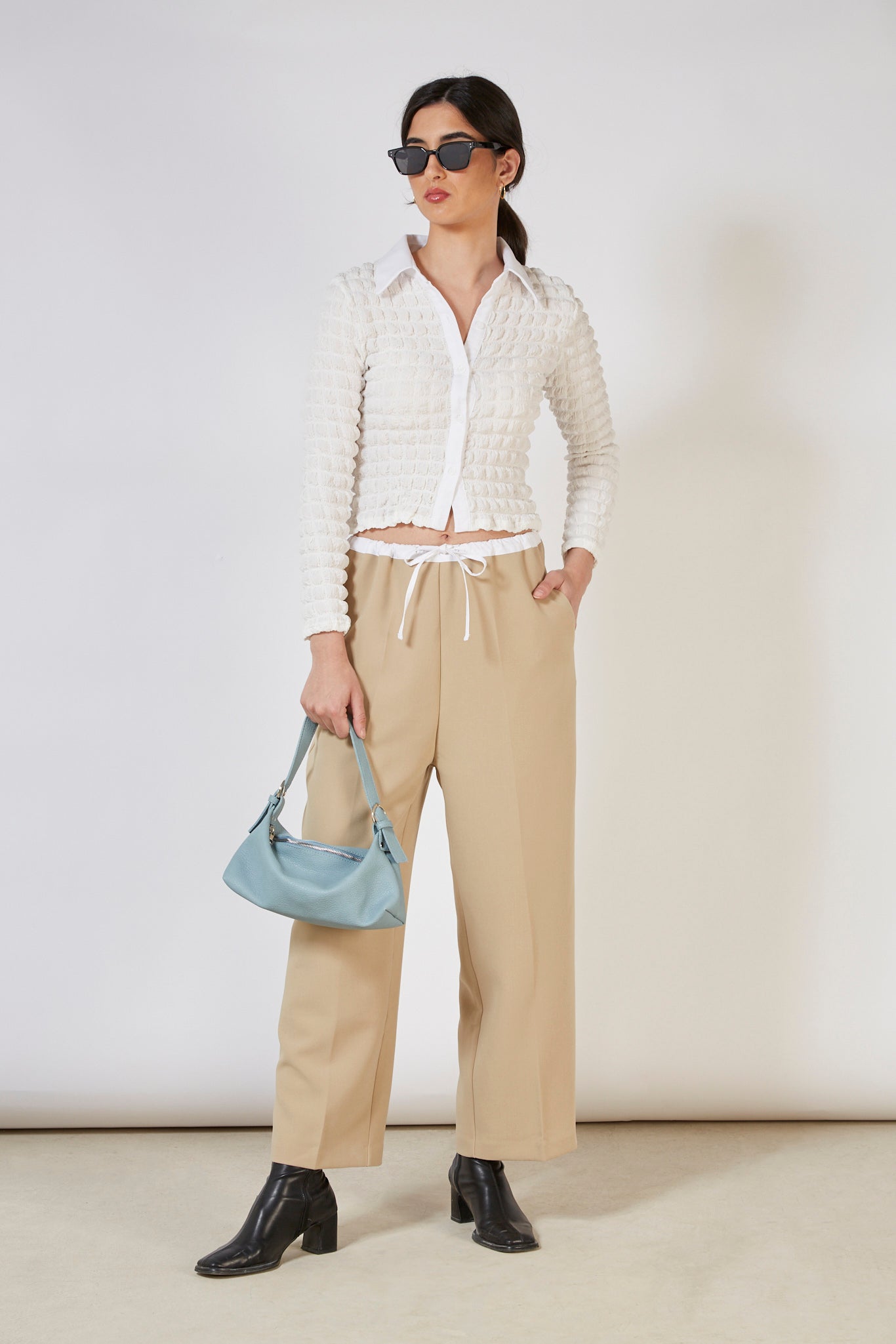 White textured puff shirt_9