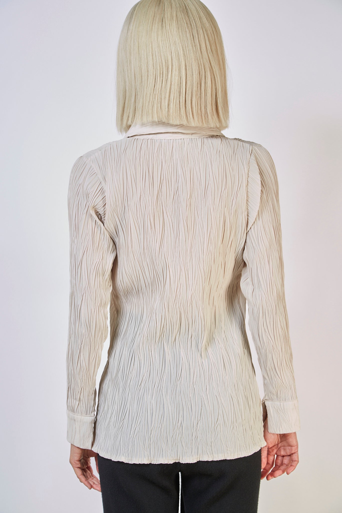 Beige textured five button long shirt_7