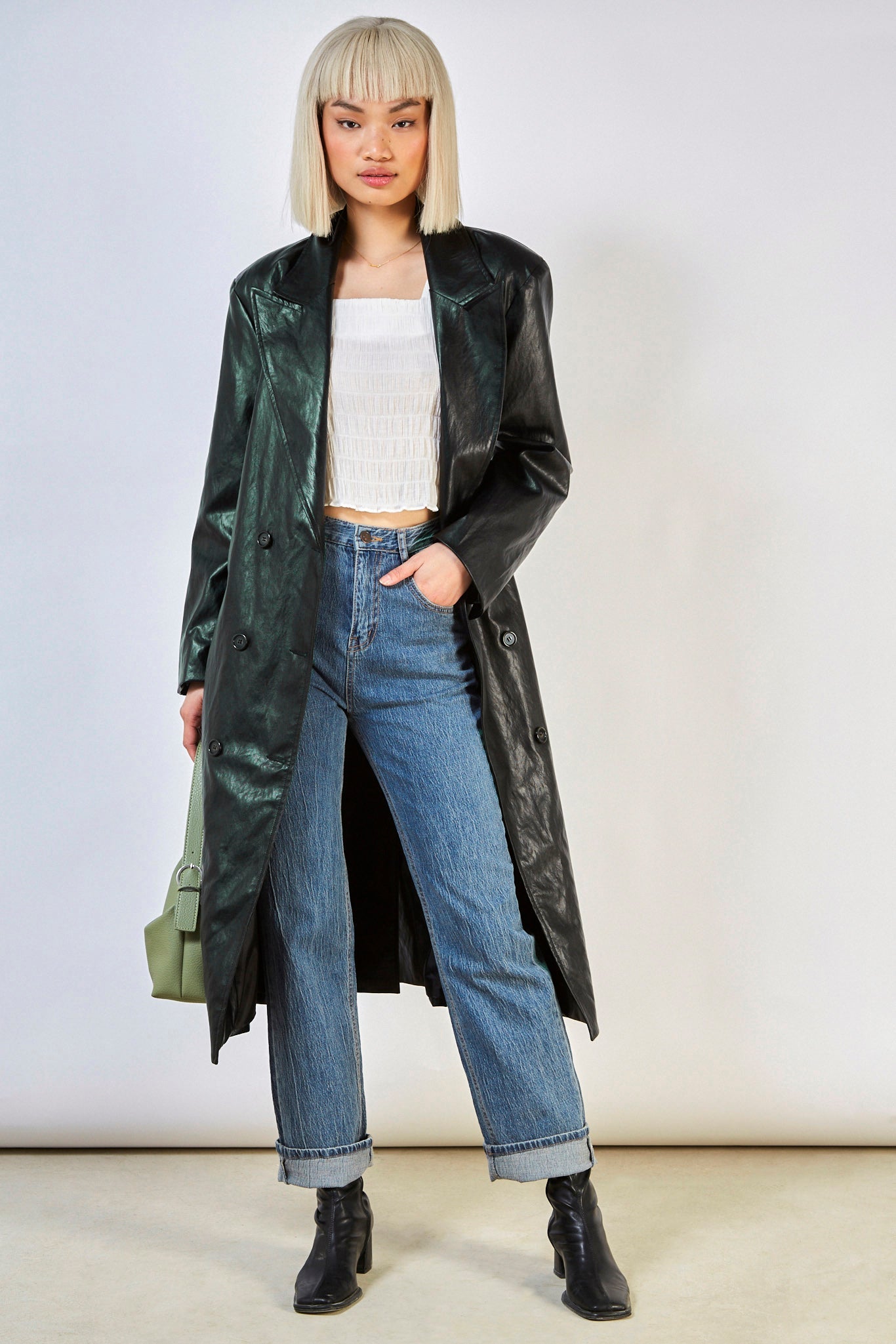 Black vegan leather trench coat_2