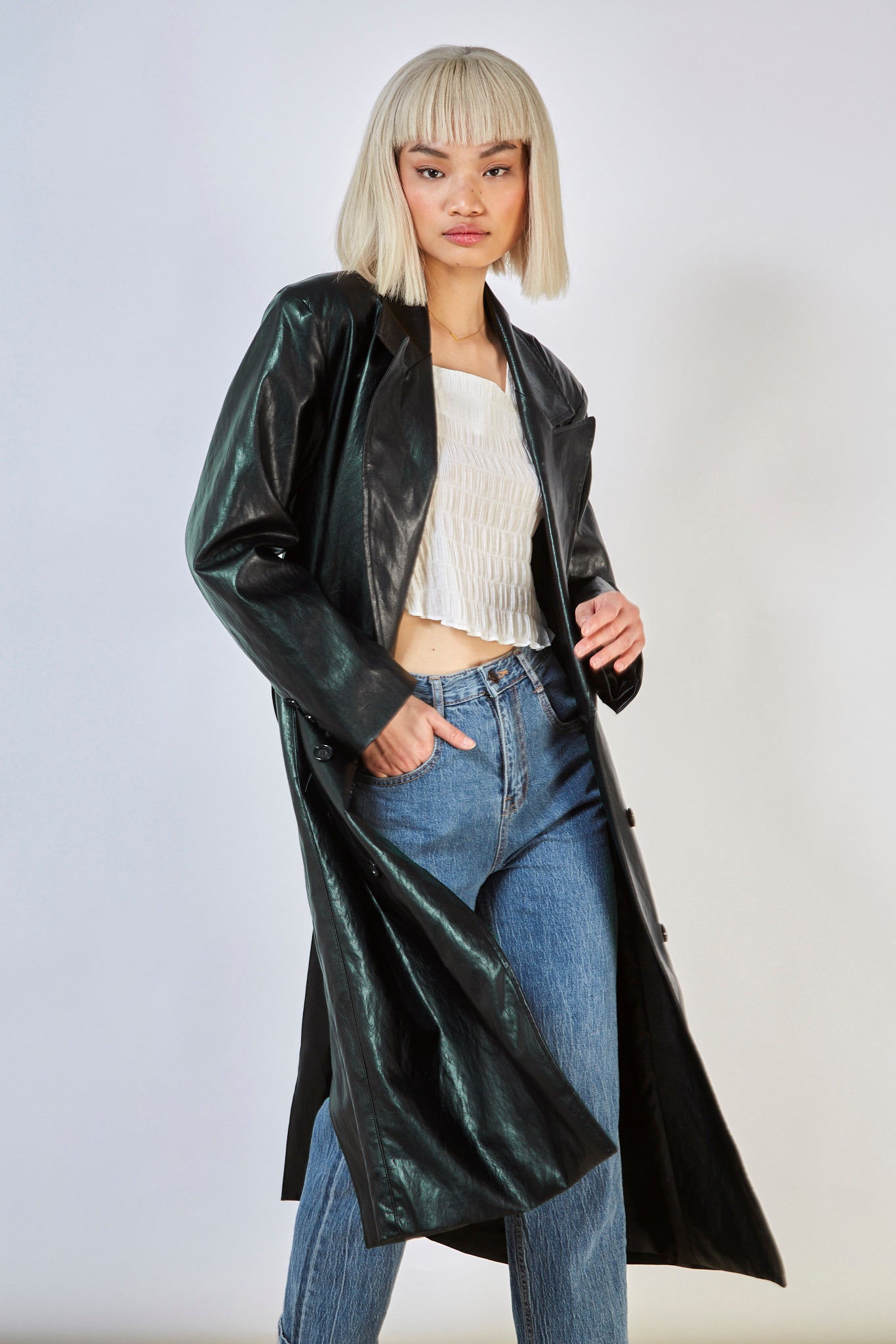 Black vegan leather trench coat_4