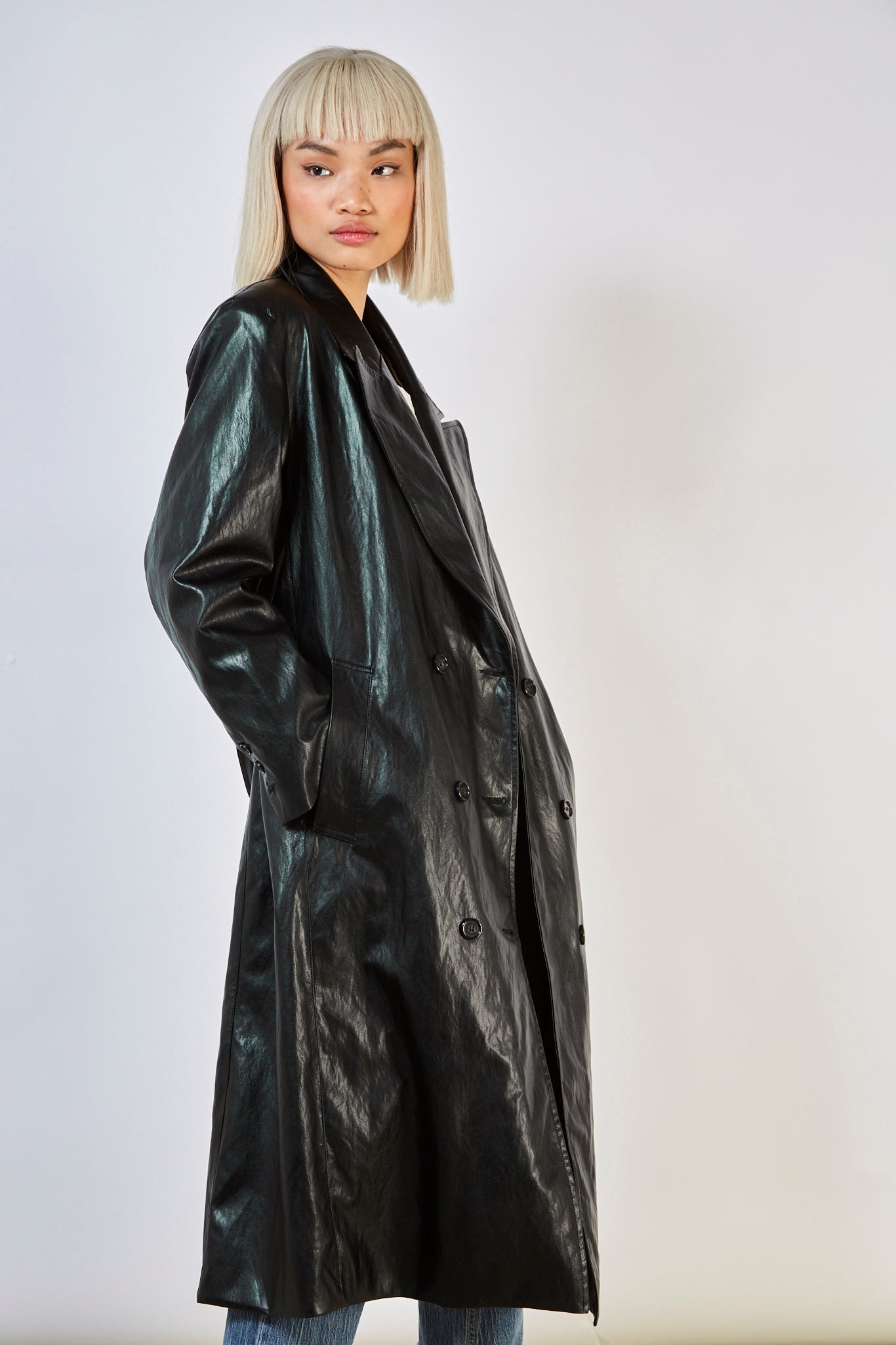 Black vegan leather trench coat_5