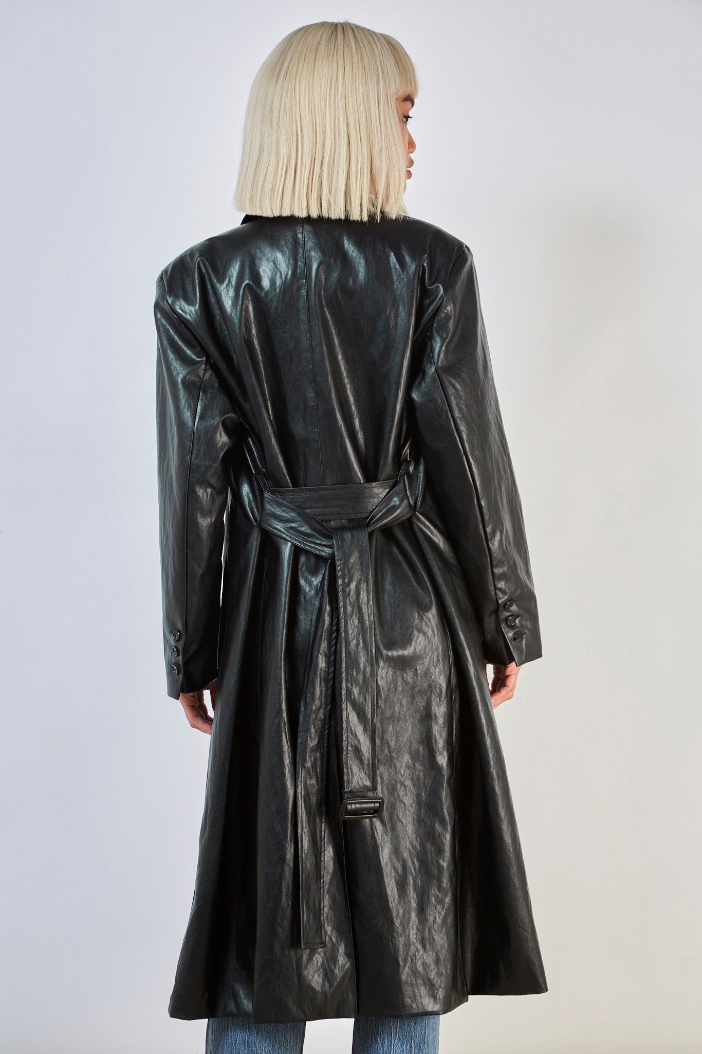 Black vegan leather trench coat_6