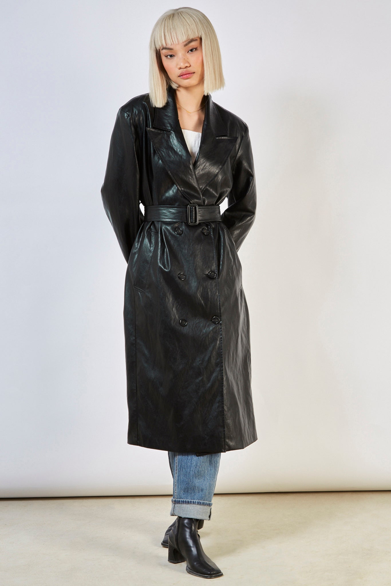 Black vegan leather trench coat_7