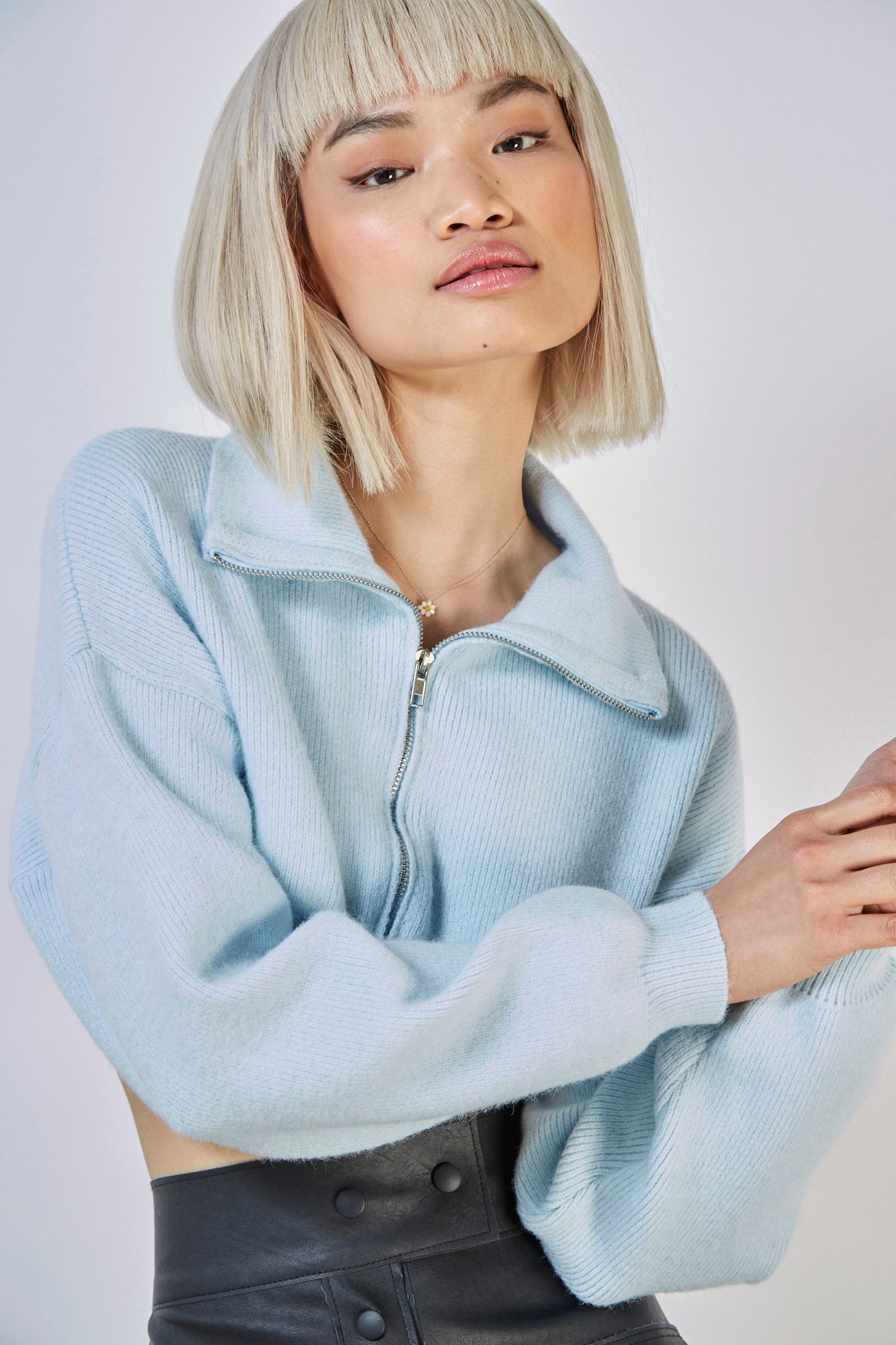 Blue cropped double zip cardigan_1